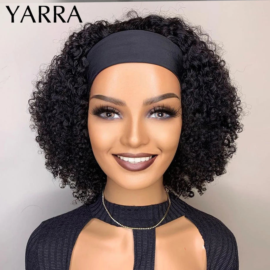 Yarra Remy Brazilian kinky curly headband wig in black for women, featuring natural textured curly hair from Hot Trend Vault.