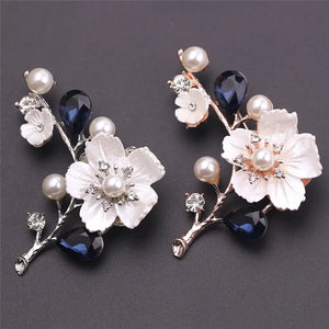 New Fashion and Elegant Wedding Brooch Plant Plum Blossom Crystal Pearl Breast Ladies Wedding Set Gift