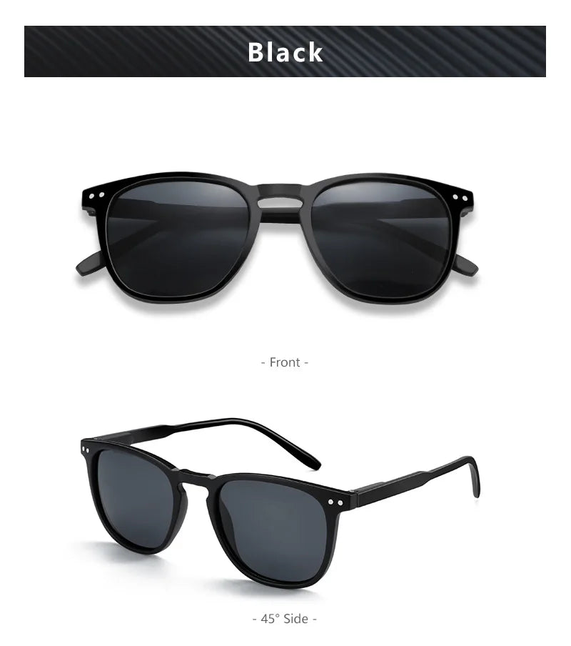 Unisex vintage polarized sunglasses with UV400 protection, suitable for driving, featuring classic design and dark tinted lenses.