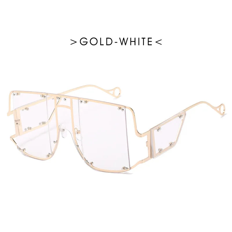 Fashion Square Goggle Sunglasses Women Oversized Metal Frame Vintage Glasses Men Shades Punk Glasses Luxury Brand Rivet Eyewear