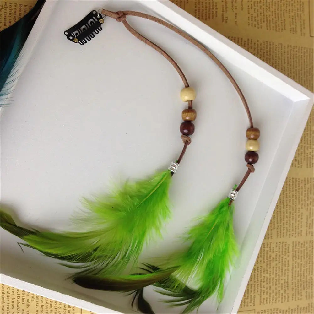 Women’s decorative feather bead hair headdress by Hot Trend Vault, featuring stylish feathers and beads for girls' hair accessories