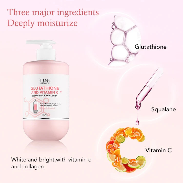 Hot Trend Vault AILKE Whitening Skin Care Set for all skin types with glutathione, featuring bottles and skincare products.