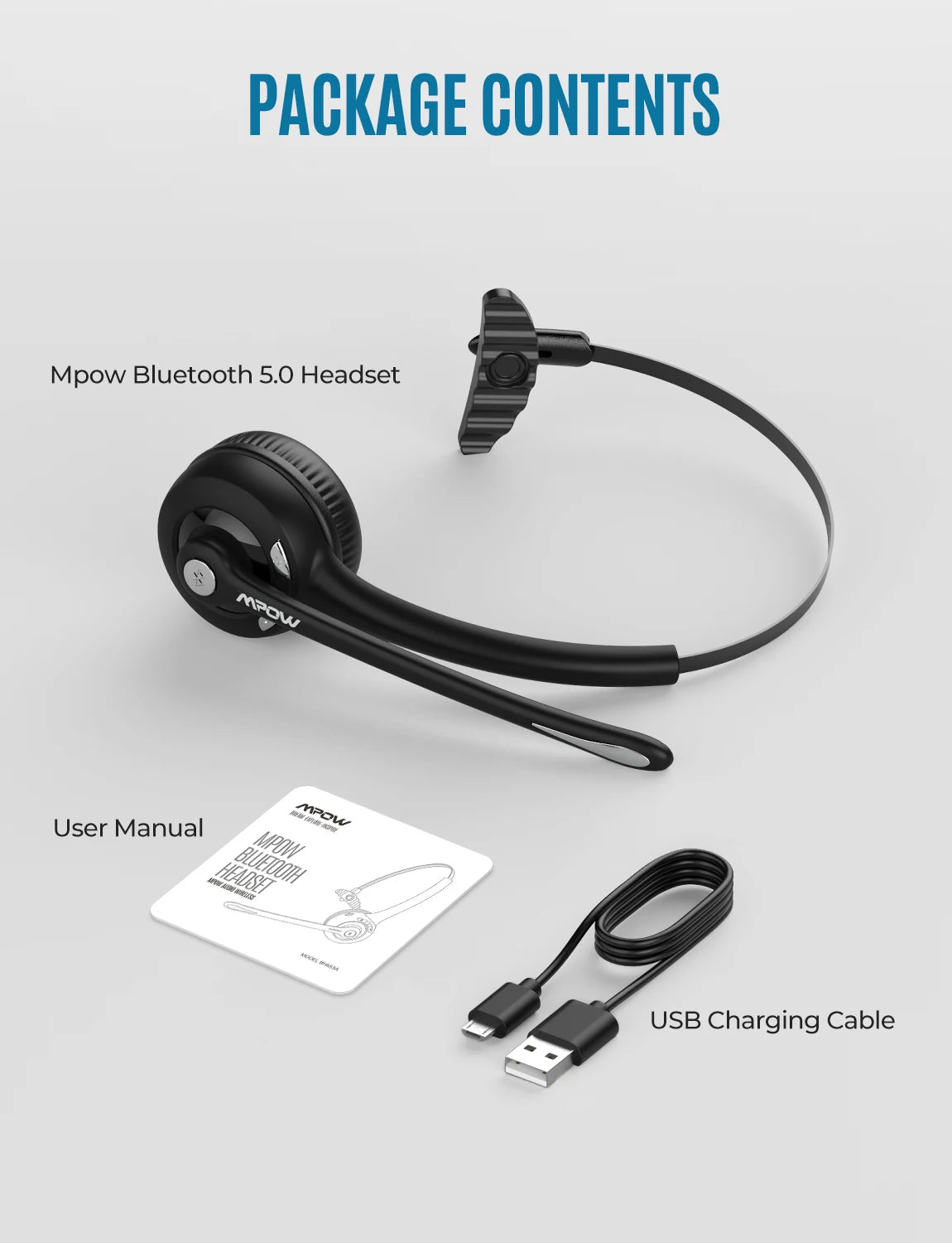 Mpow Pro Wireless Headphone V5.0 Updated MBH15 Bluetooth Headset with Noise Cancelling Mic For Trucker Driver Call Center Office