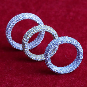 Men's cubic zirconia ring with iced-out design, 24K gold plating, hip hop street jewelry by Hot Trend Vault.