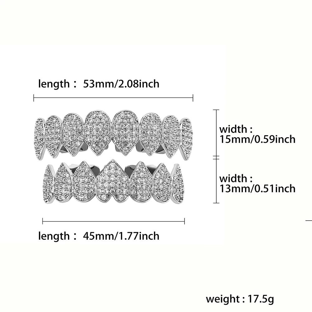 TOPGRILLZ New Iced Out CZ Teeth Grillz Set Top &amp; Bottom 14K Gold Plated Hip Hop Rapper Jewelry Party Gift For Men Women
