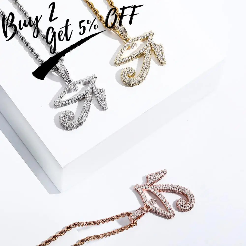 TOPGRILLZ Eye of Horus Pendant Necklace With Tennis Chain Gold Color Iced Out Cubic Zirconia Hip Hop Rock Fashion Jewelry Gift