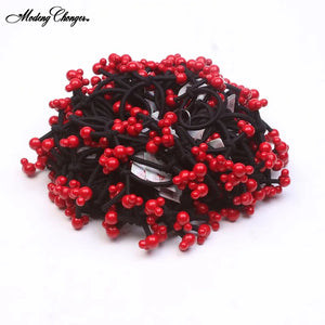 10Pcs/Set Fashion Cute Elastic Hair Bands Red Beads Hair Ties   Ponytail Holder Lovely Heart Mickey Hair Rope Hair Accessories