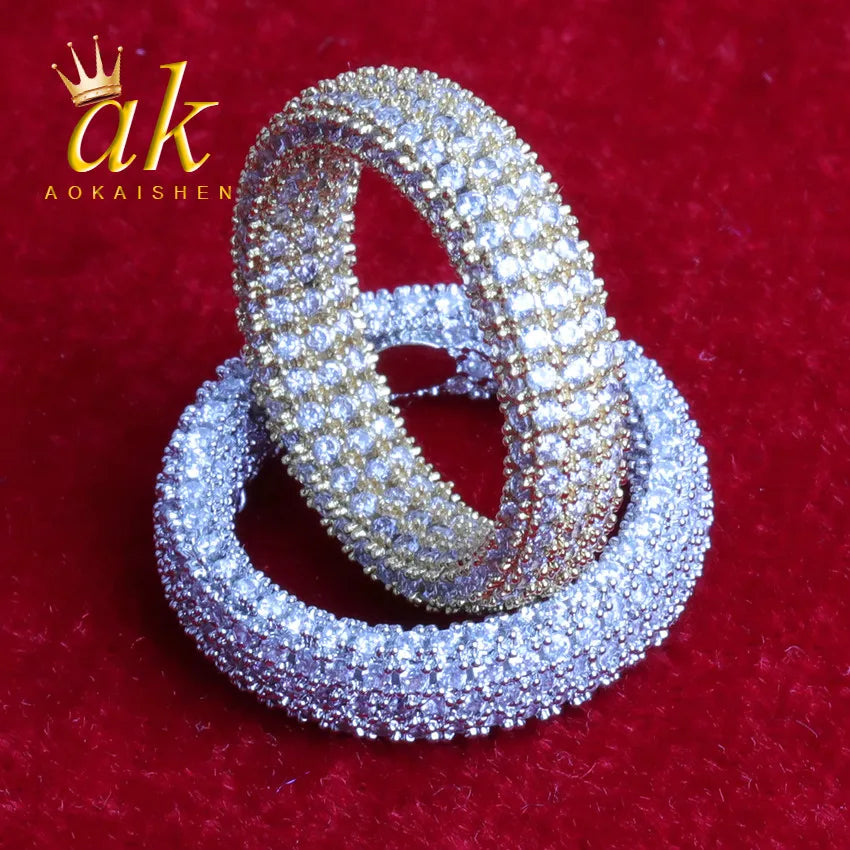 Iced-out Cubic Zirconia Ring for Men 24k Gold Color Plated Hip Hop Rock Street Jewelry