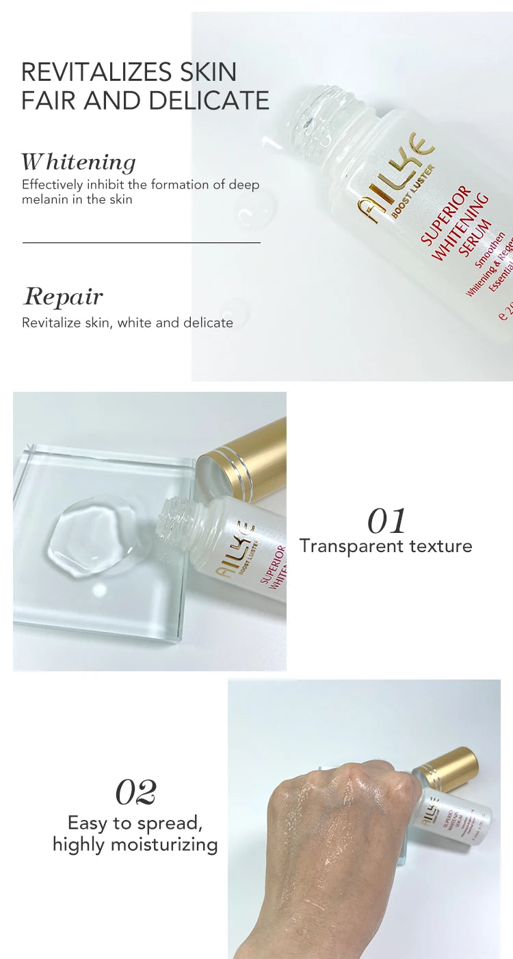 Hot Trend Vault AILKE Whitening Skin Care Set for all skin types with glutathione, featuring bottles and skincare products.