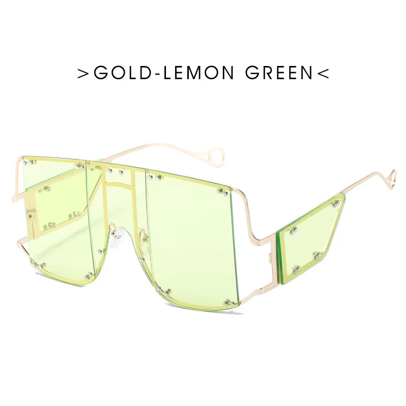 Fashion Square Goggle Sunglasses Women Oversized Metal Frame Vintage Glasses Men Shades Punk Glasses Luxury Brand Rivet Eyewear