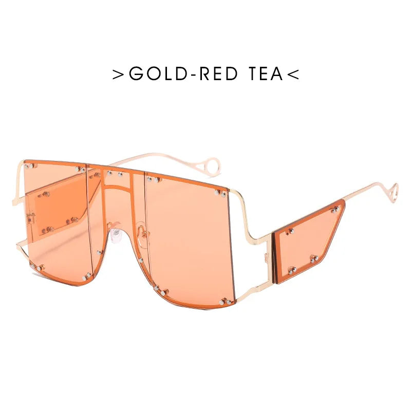 Fashion Square Goggle Sunglasses Women Oversized Metal Frame Vintage Glasses Men Shades Punk Glasses Luxury Brand Rivet Eyewear