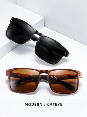 Barcur polarized sunglasses with aluminium magnesium frame, vintage square sport design, unisex eyewear, in a sleek black finish.