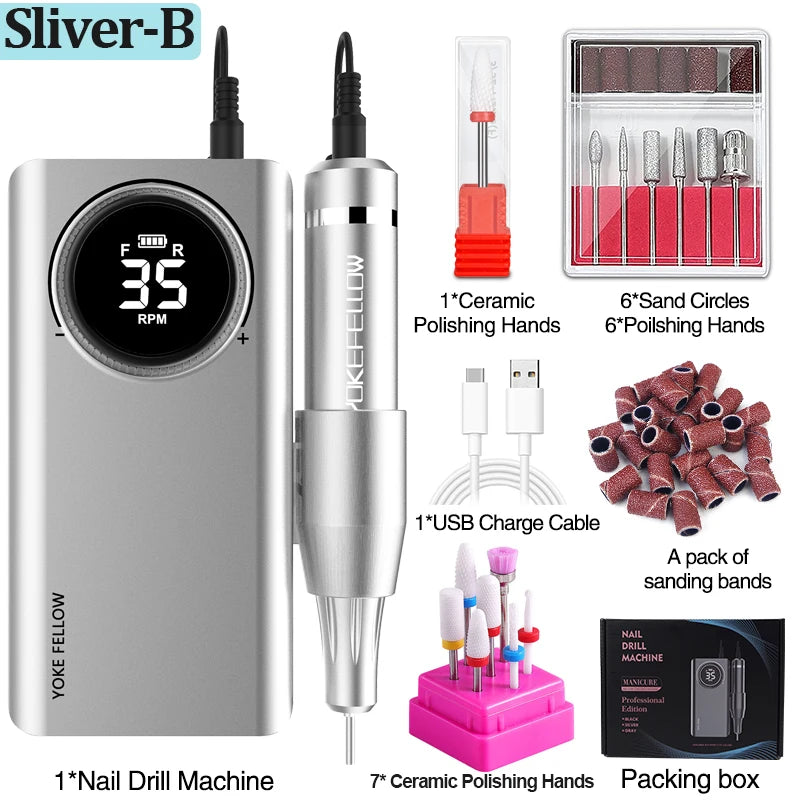 Hot Trend Vault Nail Drill Machine with LCD display, rechargeable 35000 RPM professional nail file and drill for salons.