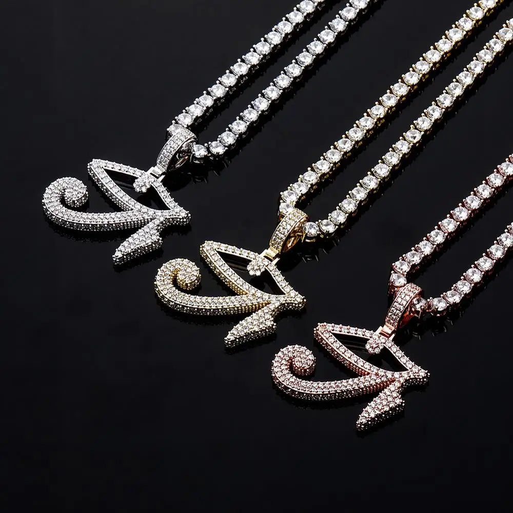 TOPGRILLZ Eye of Horus Pendant Necklace With Tennis Chain Gold Color Iced Out Cubic Zirconia Hip Hop Rock Fashion Jewelry Gift