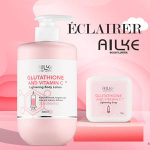 Hot Trend Vault AILKE Whitening Skin Care Set for all skin types with glutathione, featuring skincare bottles and packaging.
