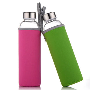 Glass Water Bottle with Stainless Steel Lid and Protective Bag, Sport Bottle, BPA Free, Travel Drink Bottle 360ml, 420 ml, 550ml