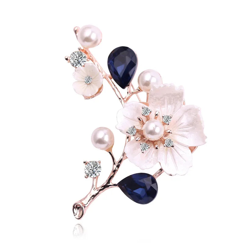 New Fashion and Elegant Wedding Brooch Plant Plum Blossom Crystal Pearl Breast Ladies Wedding Set Gift