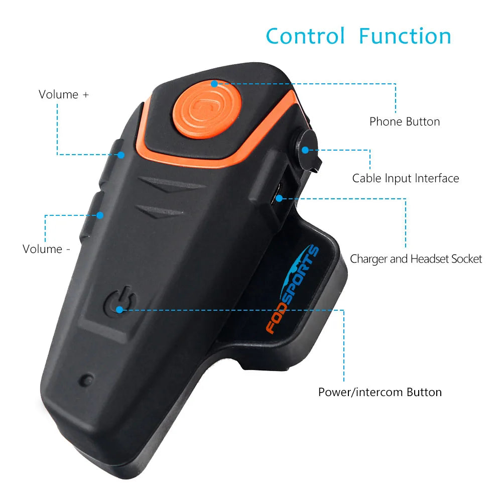Fodsports BT-S2 Pro motorcycle helmet intercom motorbike wireless bluetooth headset waterproof 1000m BT 5.0 Interphone FM Type-C