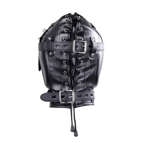 PU Leather Mask Hood Oral Gag Headgear with Funnel Detachable Cover Bondage BDSM Gimp Sexy Costume Sex Toys for Men Women