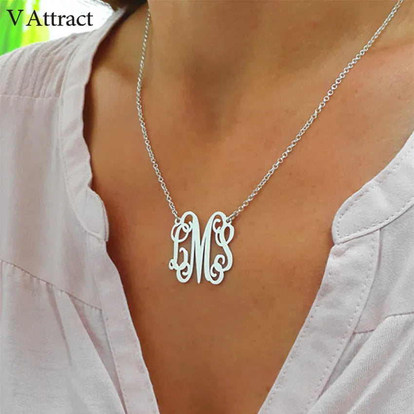 Customized Monogram Necklace For Women Personalized Stainless Steel Initials Letter Pendant Necklace Boho Jewelry Gift
