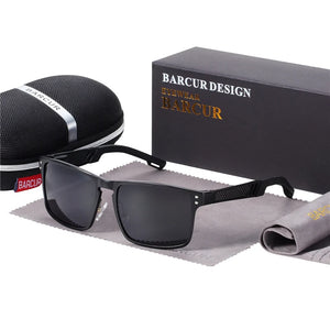 Polarized men's sunglasses with aluminum magnesium frame from Hot Trend Vault, featuring stylish design and UV protection.