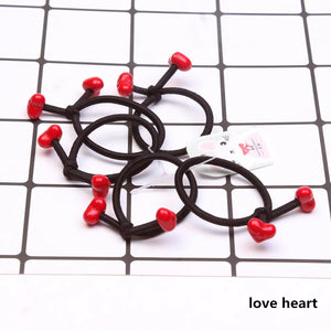 10Pcs/Set Fashion Cute Elastic Hair Bands Red Beads Hair Ties   Ponytail Holder Lovely Heart Mickey Hair Rope Hair Accessories