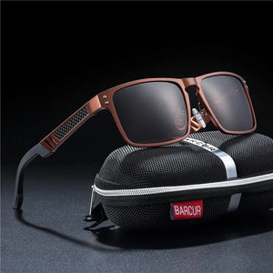 Polarized vintage square sunglasses with aluminium magnesium frame, unisex sport eyewear, featuring dark lenses and sleek design.