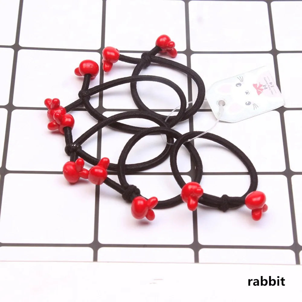 10Pcs/Set Fashion Cute Elastic Hair Bands Red Beads Hair Ties   Ponytail Holder Lovely Heart Mickey Hair Rope Hair Accessories