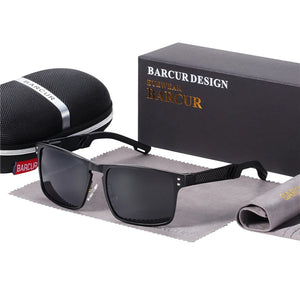 Men's polarized sunglasses with aluminium magnesium frame by Hot Trend Vault, featuring stylish design and UV protection.