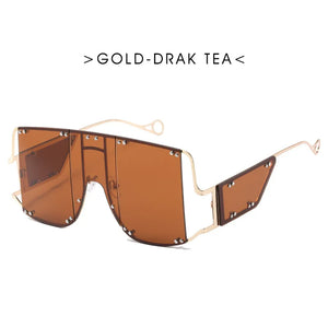 VICKICOCO oversized square unisex sunglasses with vintage metal frame and rivet detailing, stylish eyewear for trendy looks