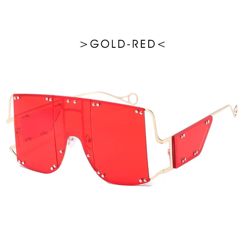 Fashion Square Goggle Sunglasses Women Oversized Metal Frame Vintage Glasses Men Shades Punk Glasses Luxury Brand Rivet Eyewear