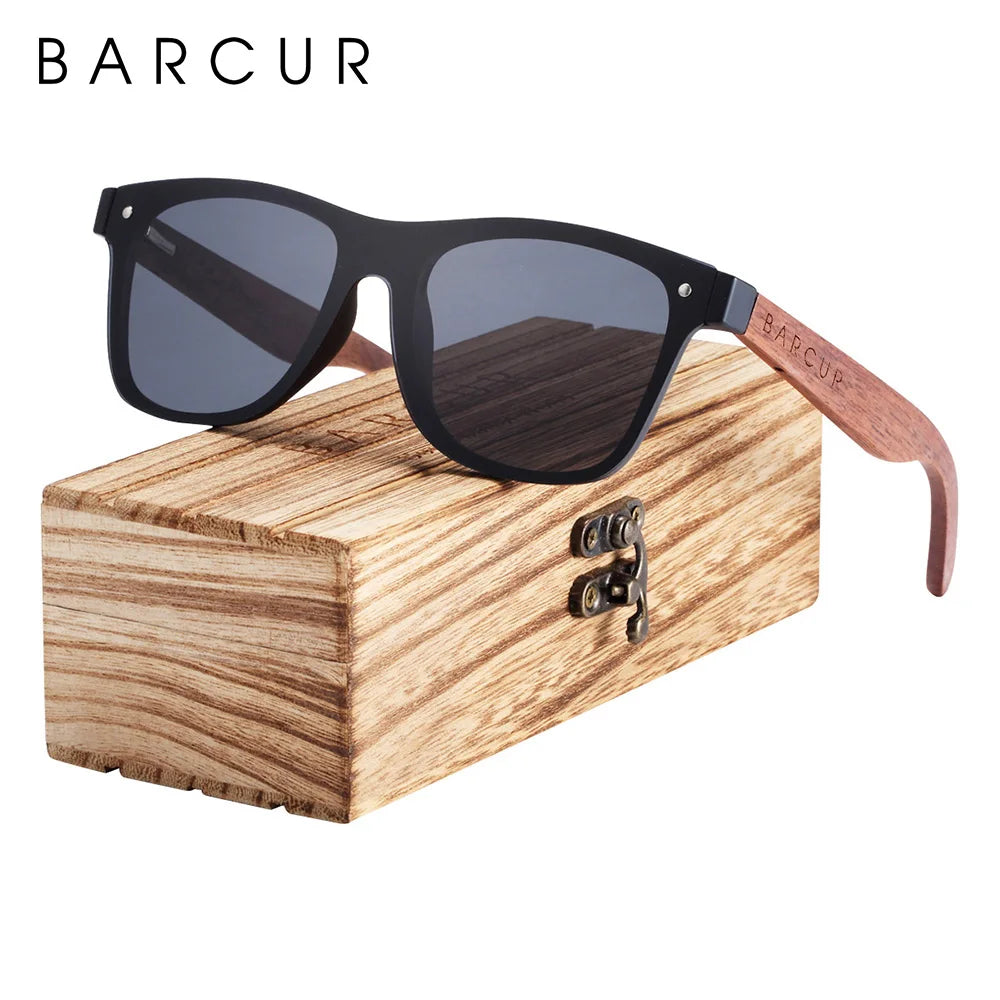 BARCUR Wood Sunglasses Natural Black Walnut Sun glasses for Men Eyewear Women Polarized UV400 Oculos De Sol Masculino Feminino