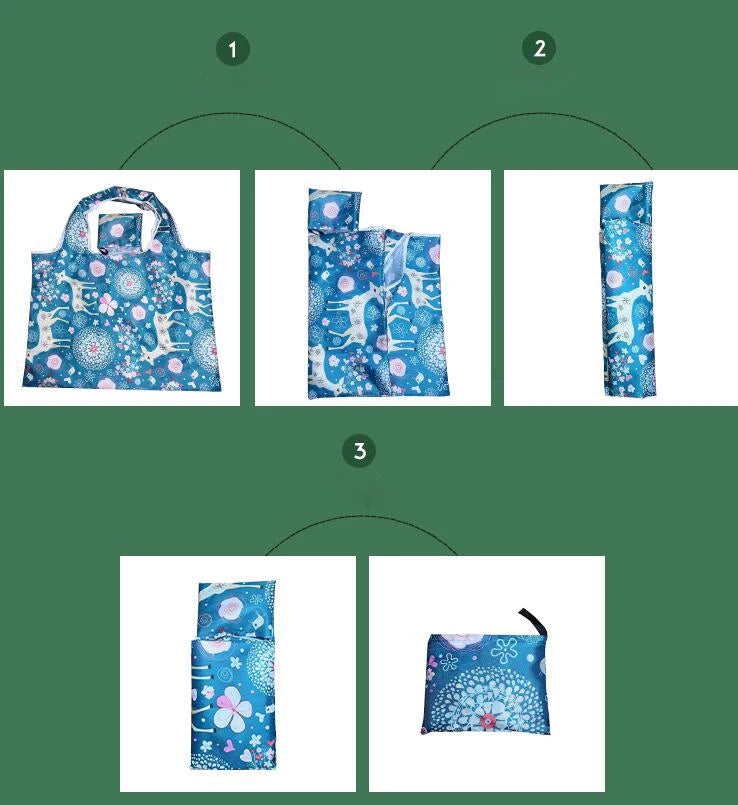Reusable foldable shopping bag by Hot Trend Vault, large eco-friendly tote with washable, heavy-duty design for women.
