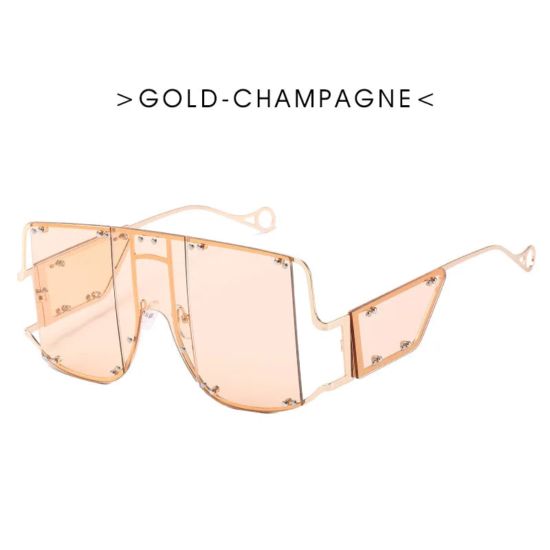 Fashion Square Goggle Sunglasses Women Oversized Metal Frame Vintage Glasses Men Shades Punk Glasses Luxury Brand Rivet Eyewear