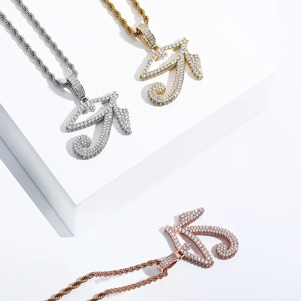 TOPGRILLZ Eye of Horus Pendant Necklace With Tennis Chain Gold Color Iced Out Cubic Zirconia Hip Hop Rock Fashion Jewelry Gift