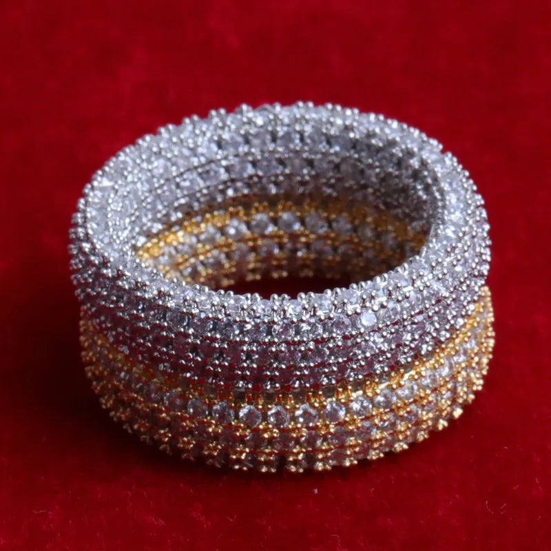 Iced-out Cubic Zirconia Ring for Men 24k Gold Color Plated Hip Hop Rock Street Jewelry