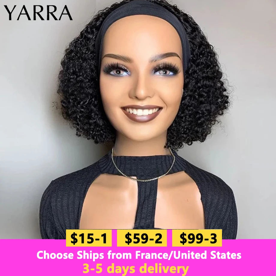 Brazilian kinky curly Remy headband wig for women, hot trend vault, natural textured style with headband detail