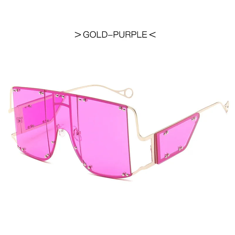 Fashion Square Goggle Sunglasses Women Oversized Metal Frame Vintage Glasses Men Shades Punk Glasses Luxury Brand Rivet Eyewear