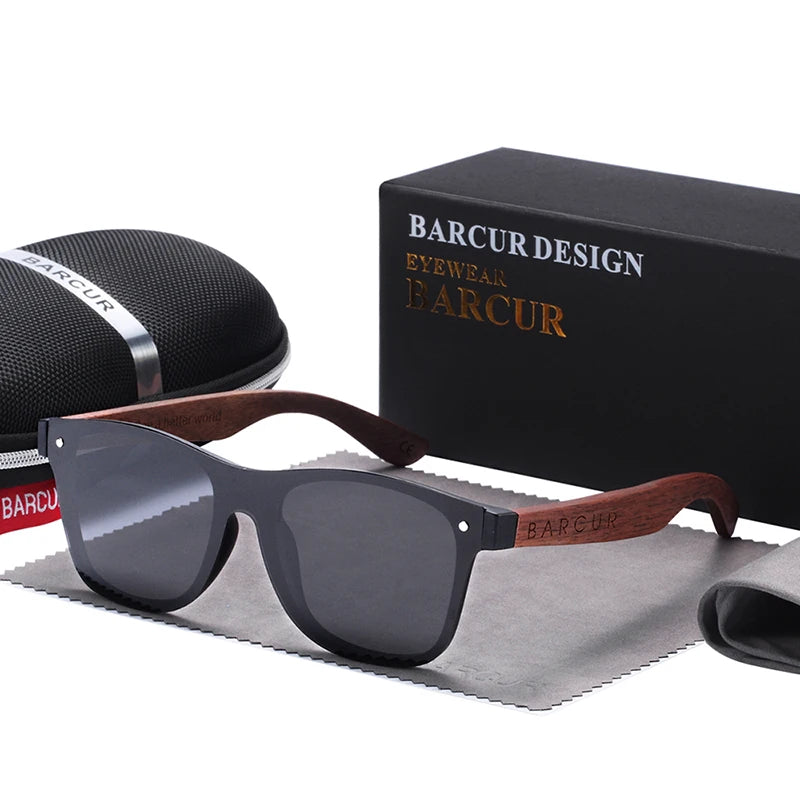 BARCUR Wood Sunglasses Natural Black Walnut Sun glasses for Men Eyewear Women Polarized UV400 Oculos De Sol Masculino Feminino