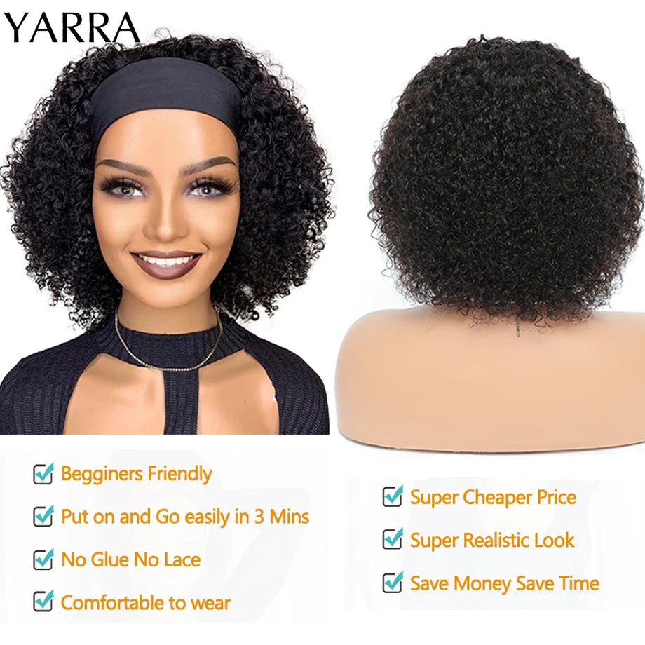 Hot Trend Vault Yarra Remy Brazilian kinky curly headband wig in black, showing the textured, curly hair and headband style.