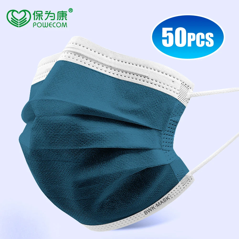 50Pcs POWECOM Carbon Disposable Face Mask Protective Face Mask For Adult Kids 4 Layers Filter Breathable Face Mouth Masks