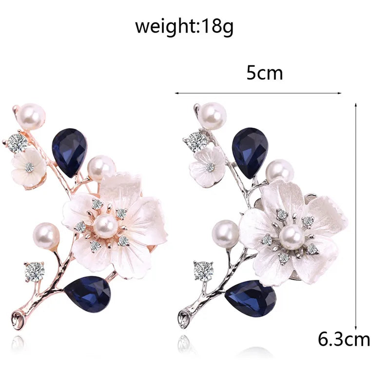 New Fashion and Elegant Wedding Brooch Plant Plum Blossom Crystal Pearl Breast Ladies Wedding Set Gift