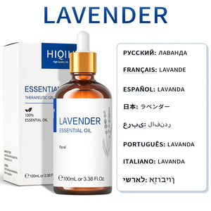 Hot Trend Vault HIQILI Essential Oil Blend 100ml calming diffuser surrounded by spa fans, showcasing the essential oil bottle and relaxing ambiance.