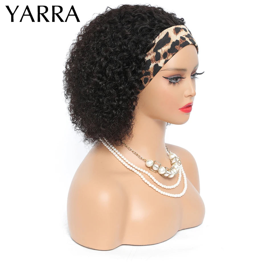 Hot Trend Vault Yarra Brazilian Kinky Curly Remy headband wig for women, showcasing the textured, natural-looking curly hair style.