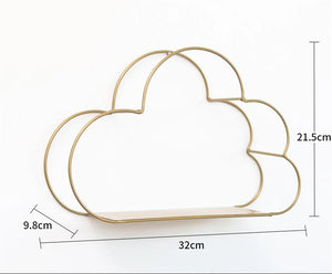 Chic metal cloud wall decor shelf by Hot Trend Vault, iron mounted storage rack for potted plants in a stylish girl bedroom.