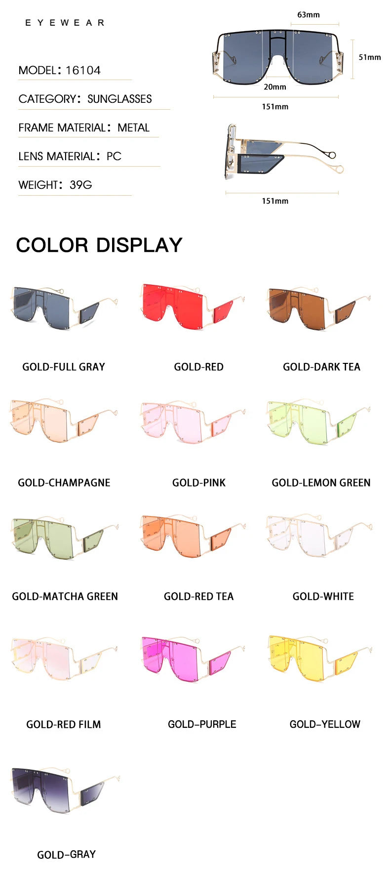 Fashion Square Goggle Sunglasses Women Oversized Metal Frame Vintage Glasses Men Shades Punk Glasses Luxury Brand Rivet Eyewear