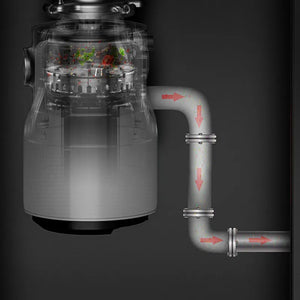 Hot Trend Vault SUSWEETLIFE 220V food waste disposer with air switch control installed in a modern kitchen sink