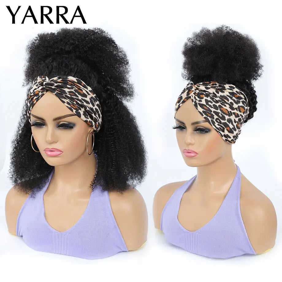 Hot Trend Vault Yarra Brazilian Kinky Curly Remy Headband Wig for women, showcasing natural kinky curly hair and headband accessory.