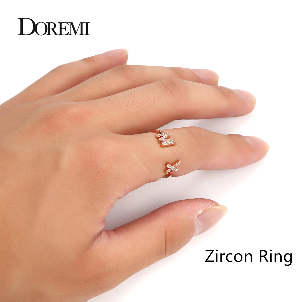 DOREMI Open Ring Custom Letter Jewelry Iced Out Zircon Stone Geometric letters fashion Ring For Women Handmade Jewelry For Gifts