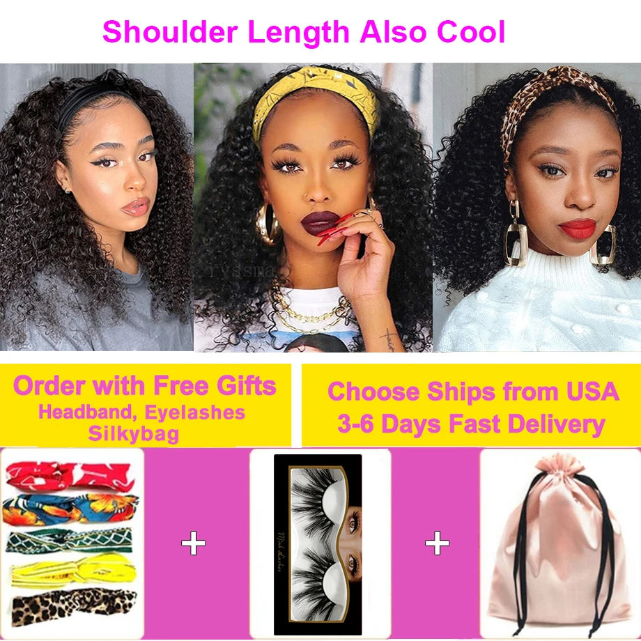 Yarra Brazilian kinky curly Remy headband wig for women by Hot Trend Vault, showcasing the textured curly hair style.